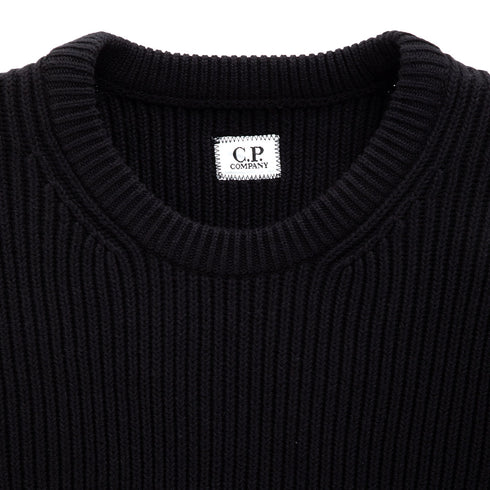 C.P. Company Full RIb Crew Neck Jumper Black 999 15CMKN077A Degli Uberti